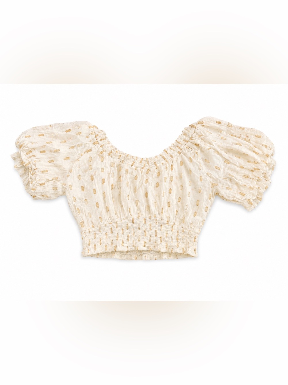Smocked Cream Crop Top with Gold Dot Detail